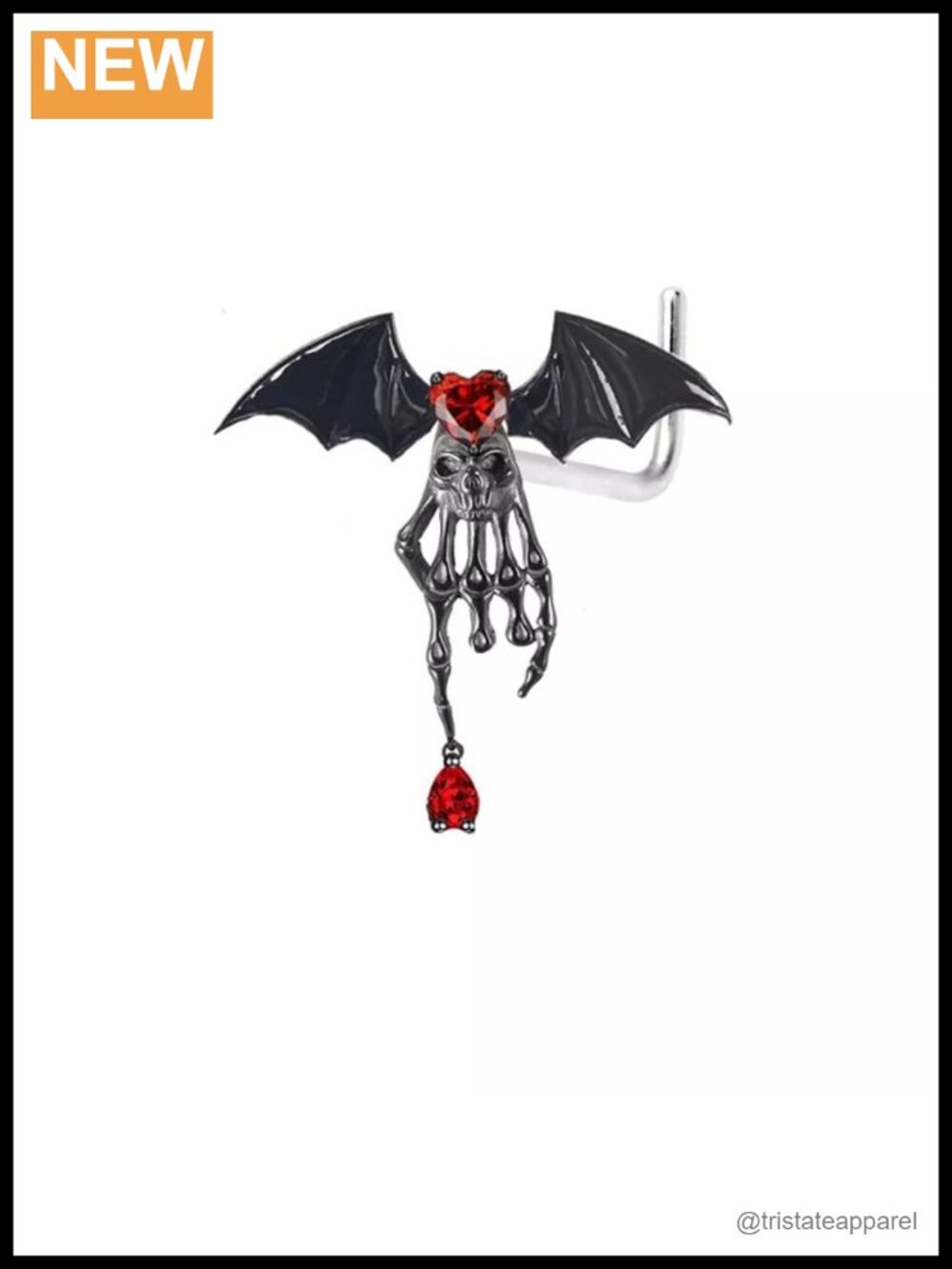 Stainless Steel L Shaped Nose Ring Bat Wings Halloween Body Jewelry